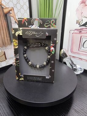 Ed Hardy Black and Silver Beaded Bracelet